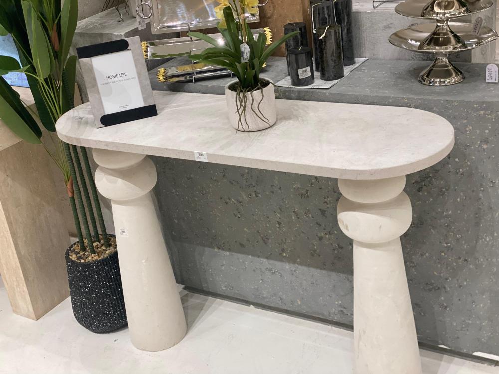 طاولة مدخل كونسول رخام صناعي لون أبيض والسطح من الحجر  120×40×90سم
