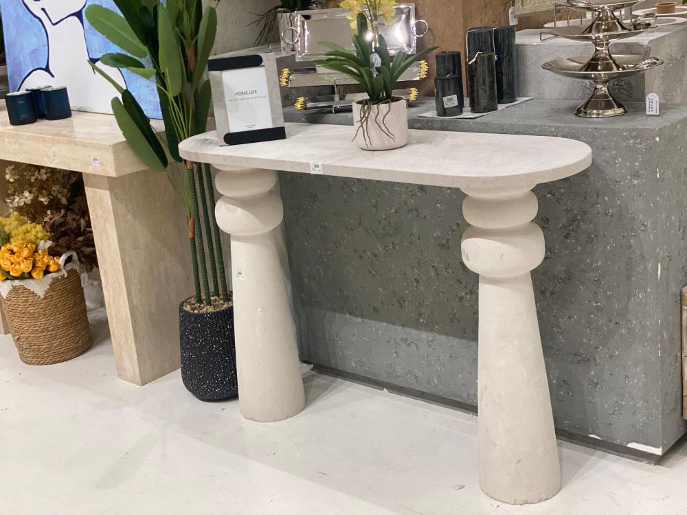 طاولة مدخل كونسول رخام صناعي لون أبيض والسطح من الحجر  120×40×90سم