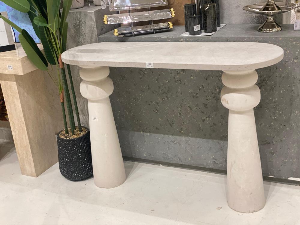 طاولة مدخل كونسول رخام صناعي لون أبيض والسطح من الحجر  120×40×90سم