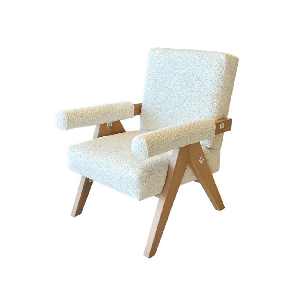 كرسي مفرد خشبي بوكلية بتصميم مودرين مميز ابيض خشب بيج 69×70×45سم