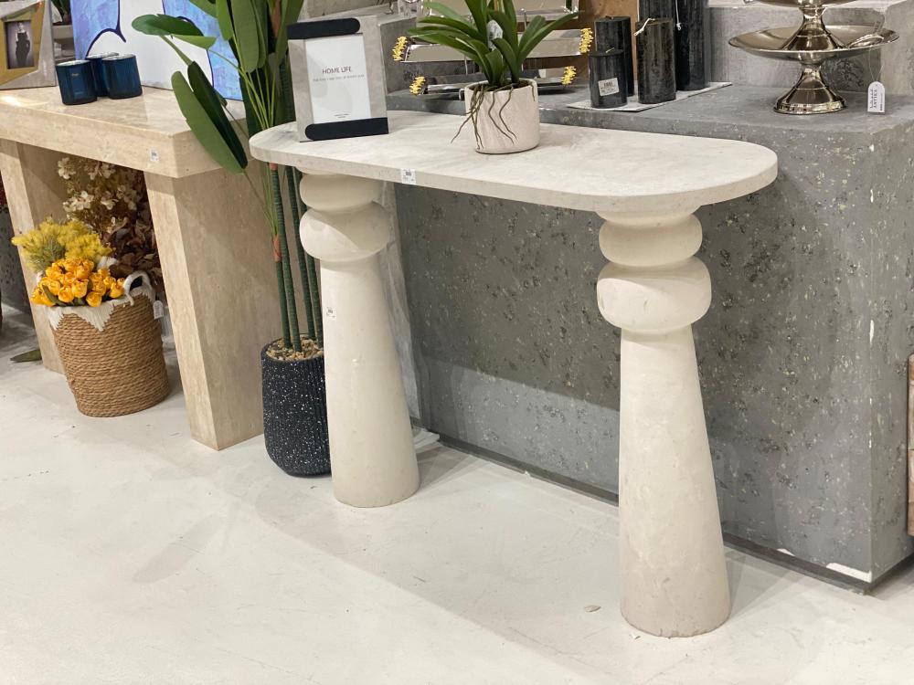 طاولة مدخل كونسول رخام صناعي لون أبيض والسطح من الحجر  120×40×90سم
