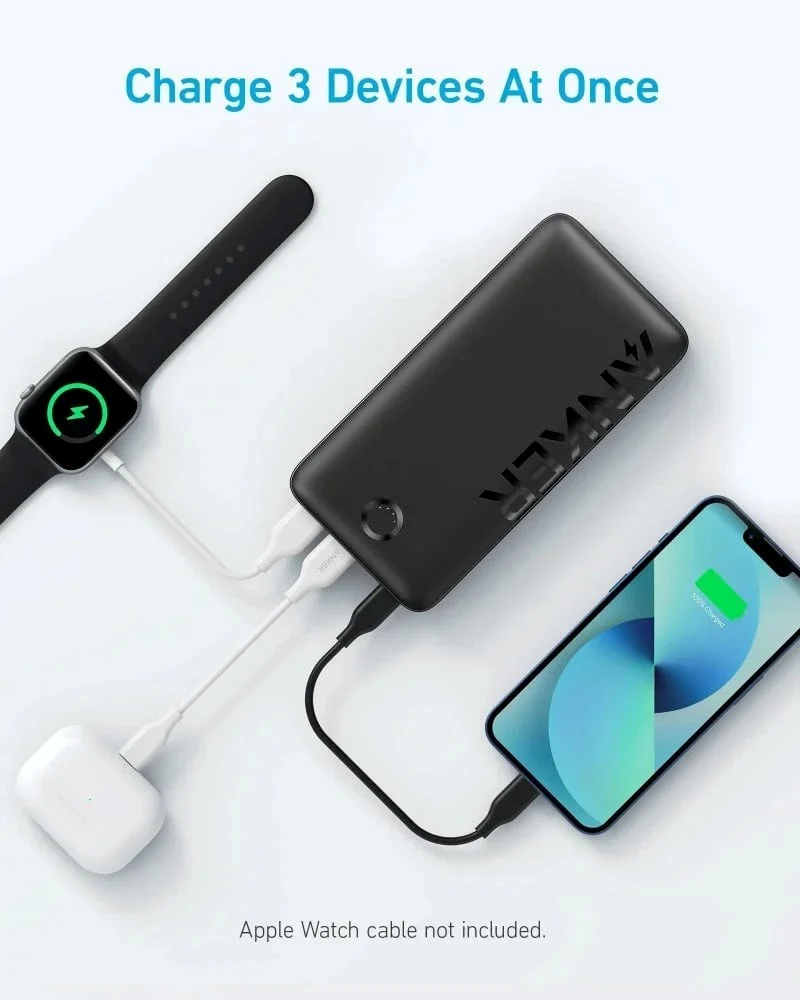 باور بنك انكر 20000 امبير بمنفذين USB-A ومنفذ تايب سي - اسود