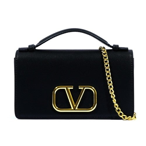 Valentino Garavani V Logo Chain Grain Calfskin Small Bag