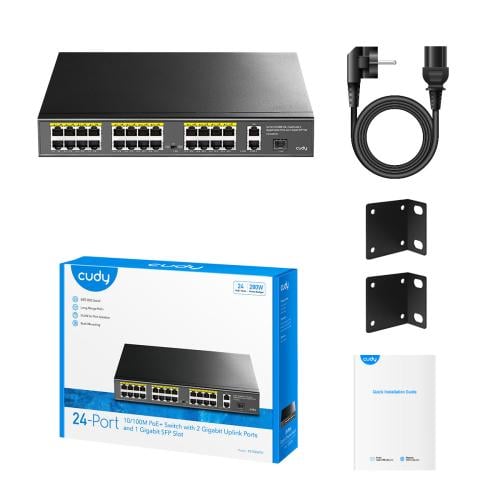 24-Port 10/100M PoE+ Switch with 2 Gigabit Port+ 1...