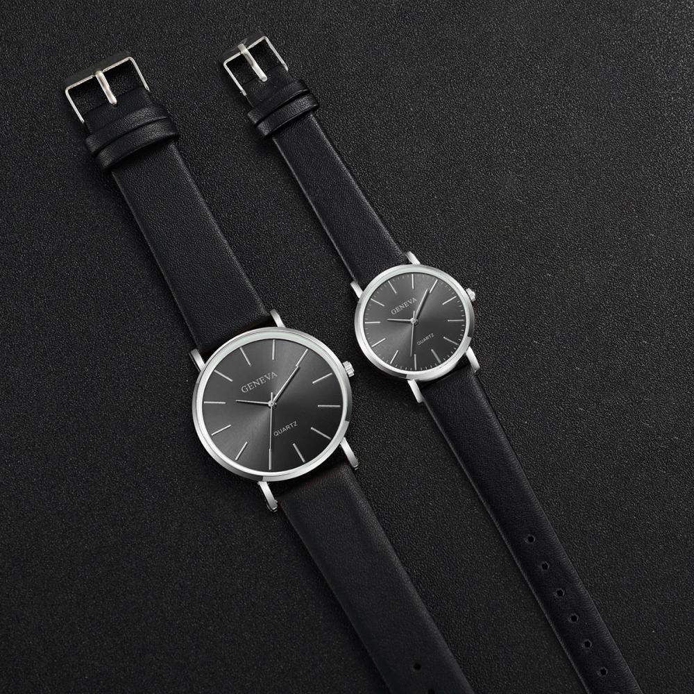 2PCS كوارتز ساعة النساء الجلدية