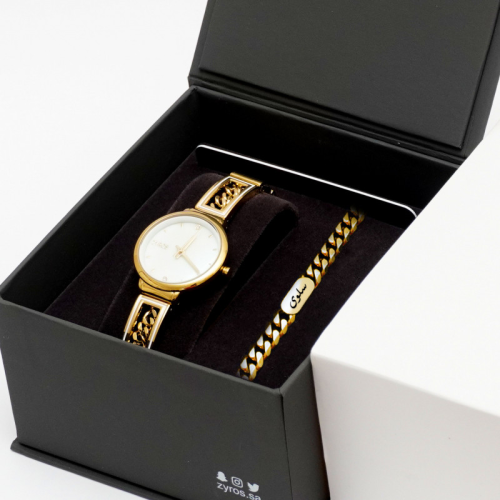 (ساعة فاخرة + سلسال مطلي ذهب) هدية بأسم من تحب