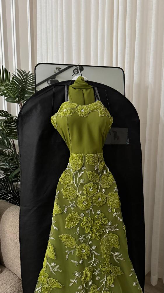 apple green color dresses Elegant evening dress in andrea and Leo