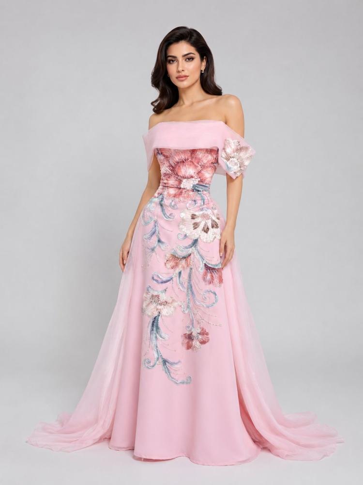 barbie pink formal dress evening dress, fabric Barbie, bust, cost, double Gazaar, double flared polka dot dress