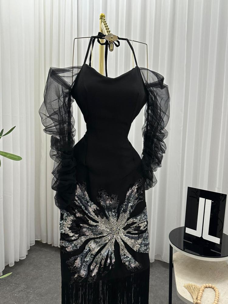long sleeve black sparkly mini dress Demure Open Back Sequin Plus Size Cocktail Dresses size:XS - UK 6 VALENTINE2021 this short designer dress