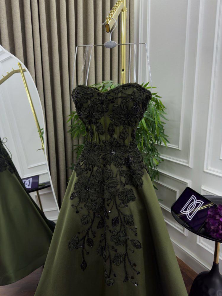 open chest dress design Olive evening gown with design, Mikado fabric, embroidery, medium price Featuring a plain design Color:Iris SLK cotton poplin maxi dress Haokeda Black Girl Ruffles