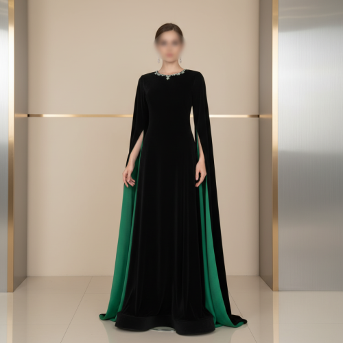 فستان مخمل أسود بكريستال