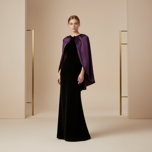 فستان مخمل اسود بشال موف كريب