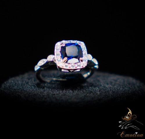 خاتم فضة عيار 925 أزرق تصميم ألماس