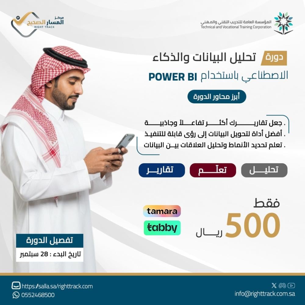 دورة تحليل البيانات الذكاء الاصطناعي  باستخدام برنامج power Bi