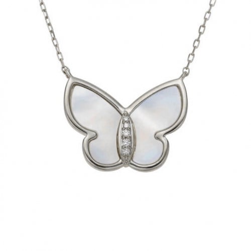 Joy butterfly pearl butterfly necklace-Silver