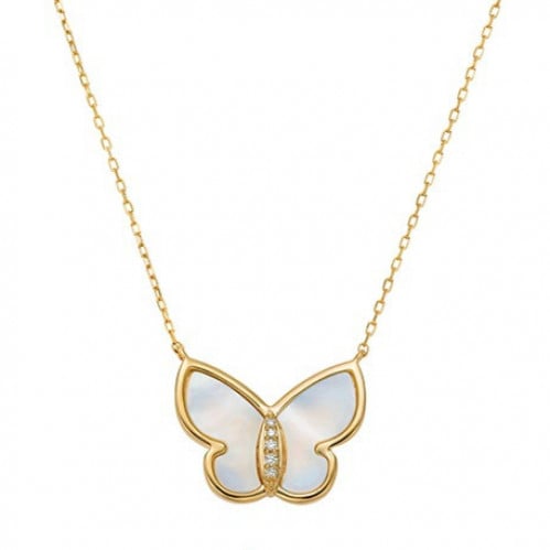 Joy butterfly pearl butterfly necklace-Gold