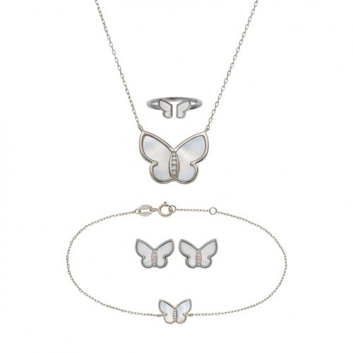 Joy butterfly pearl Set - Silver