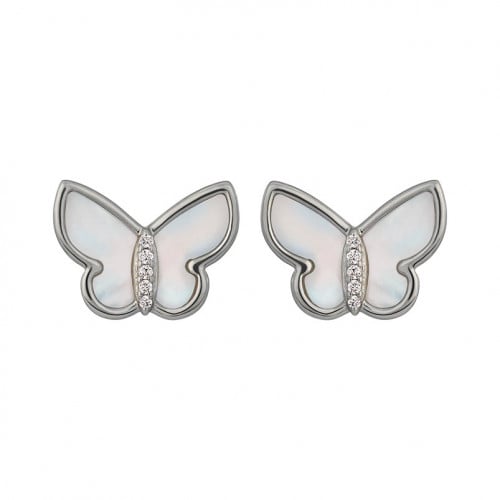 Joy butterfly pearl butterfly earrings-Silver