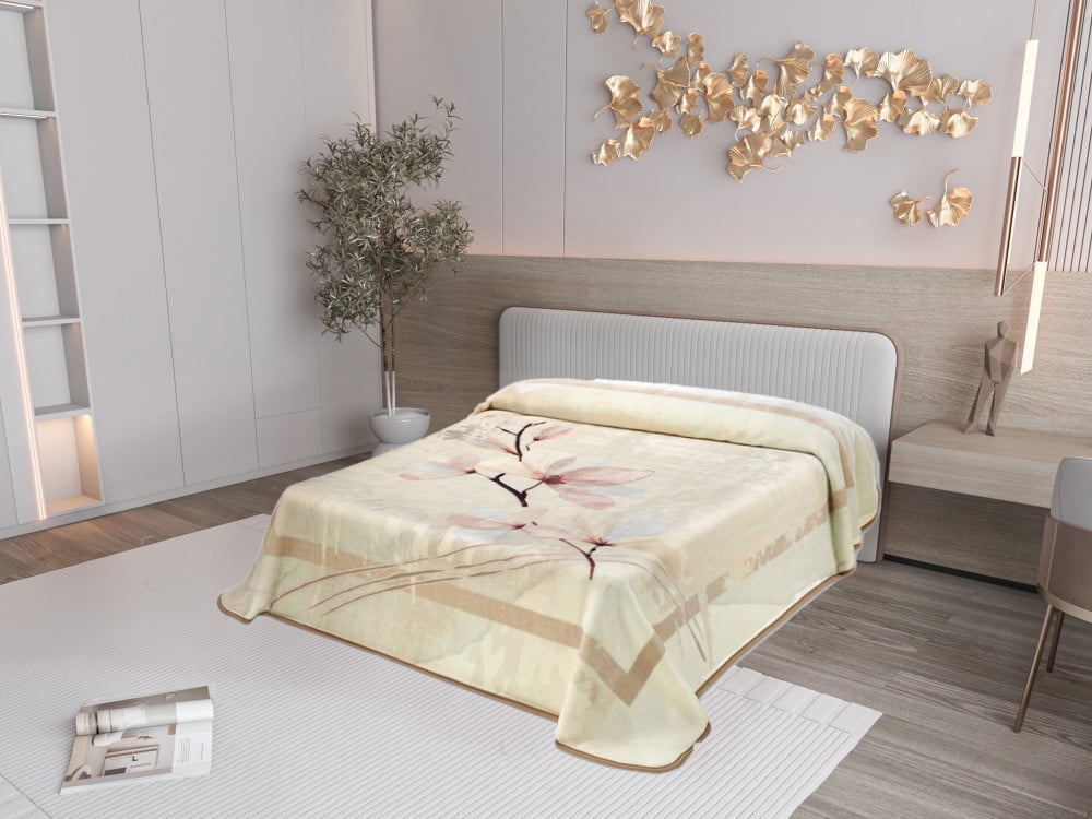 بطانية مورا جولد الإسبانية طابق واحد مزدوج - بيج