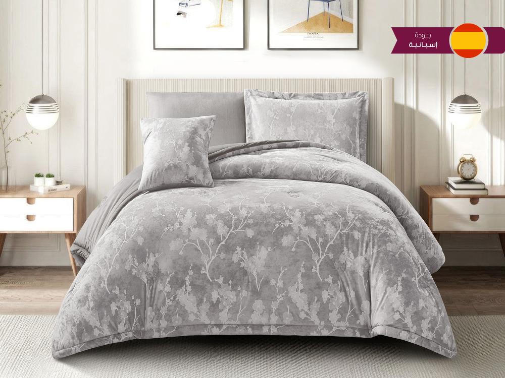 مفرش VIOLETA شتوي فاخر مخمل ڤيلڤيت مفرد ونص - 140×200 سم - 6 قطع - رمادي
