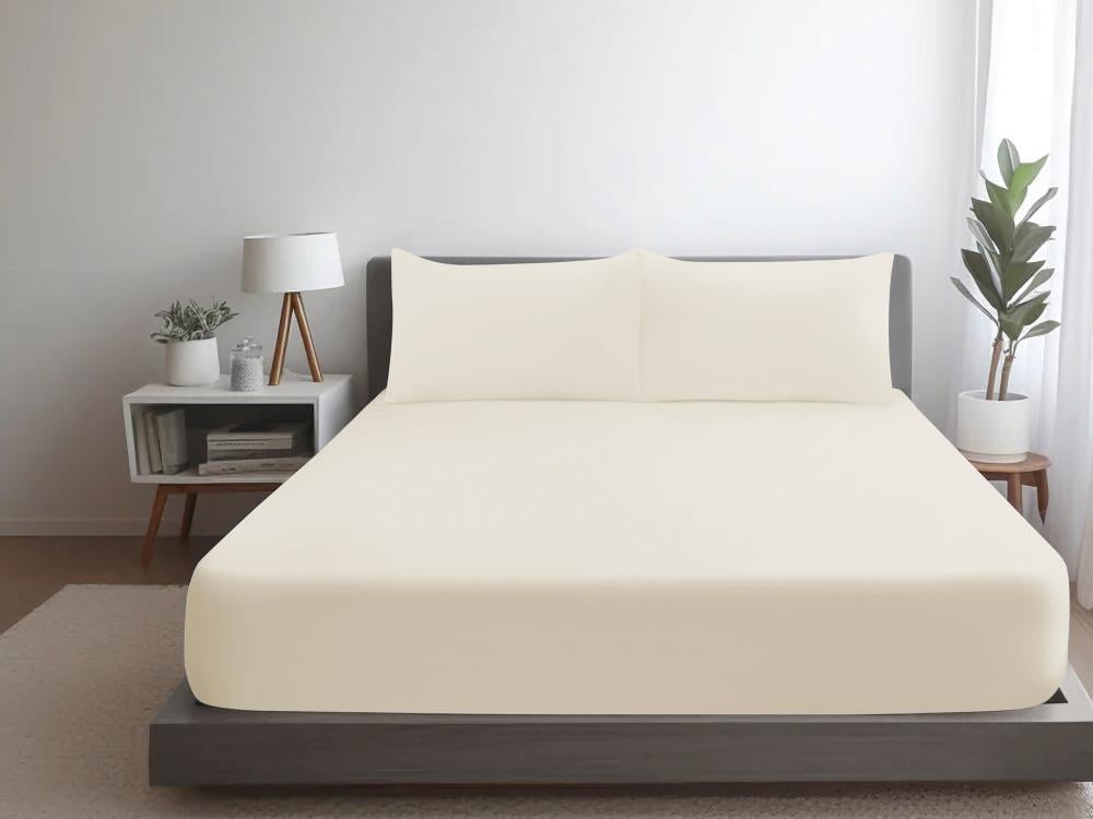 شرشف فيتد مطاط مزدوج - 200×200 سم - 3 قطع - بيج