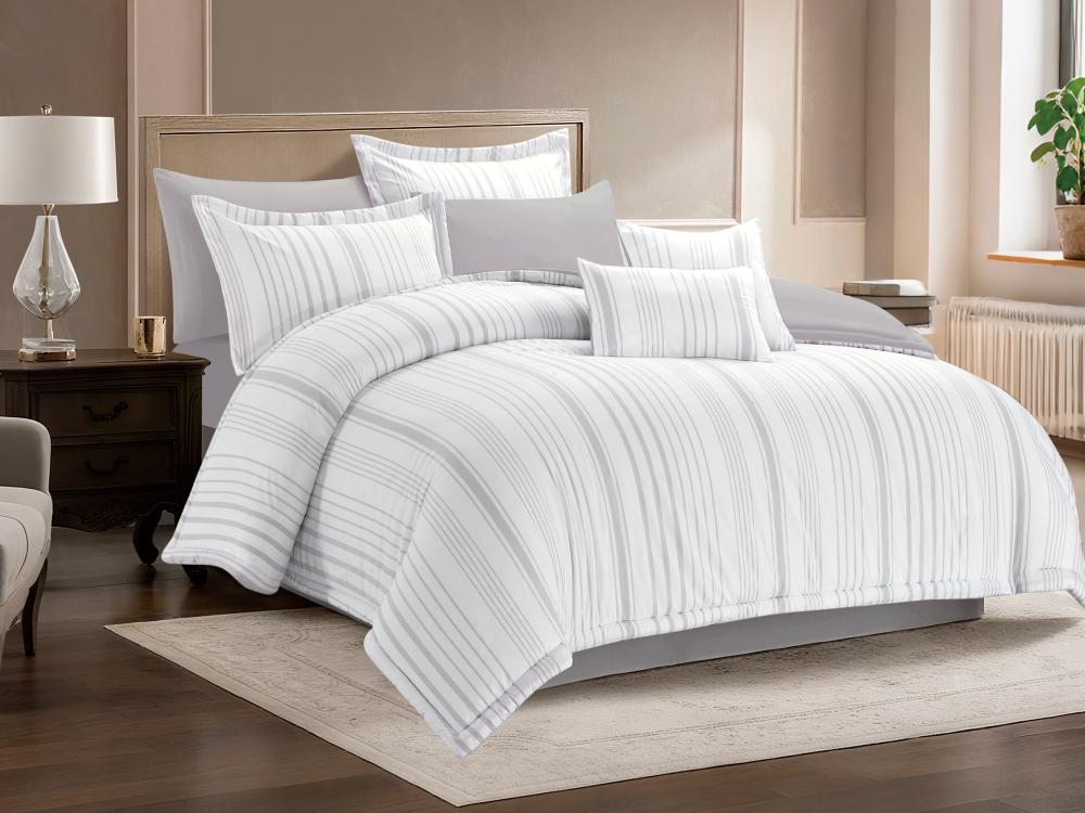 مفرش LAYLA صيفي مخطط مزدوج - 200×200 سم - 10 قطع - رمادي فاتح