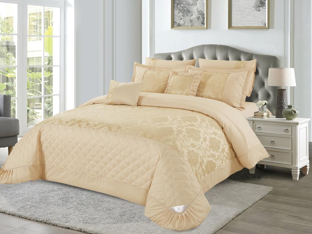 مفرش SELENA فاخر جاكار مزدوج - 200×200 سم - 8 قطع - بيج ذهبي