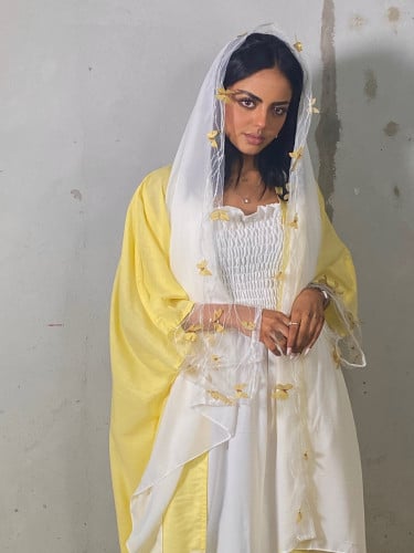 Yellow Abaya, yellow butterfly