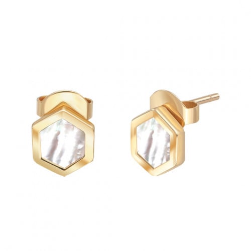 حلق مضلع وسط ، صدف أبيض ، ذهب عيار 18