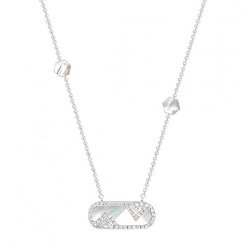 تعليقة بيضاوي صدف أبيض ، إضافة مضلعين ، ألماس طبيعي