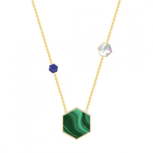 تعليقة 3 مضلعات ، ملاكايت ، صدف ابيض ، لابيز ، ذهب عيار 18