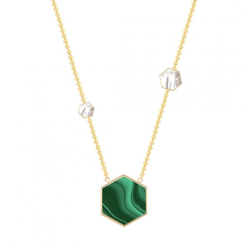 تعليقة 3 مضلعات ، ملاكايت ، صدف ابيض ، صدف ابيض ، ذهب عيار 18