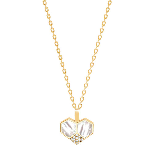 تعليقة قلب صغير صدف أبيض ، ذهب عيار 18، ألماس طبيعي