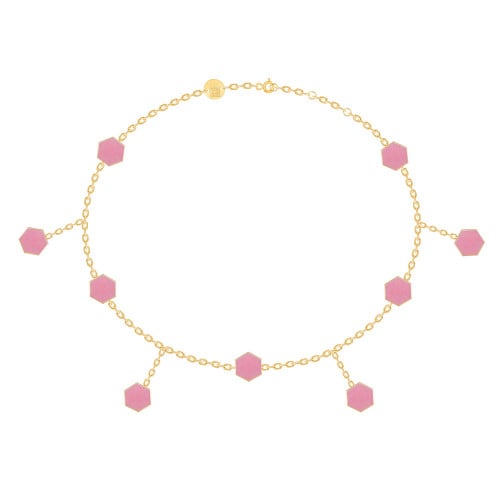 خلخال 9 مضلعات صغيره صدف وردي