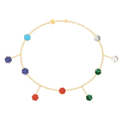 خلخال 9 مضلعات صغيره عقيق ، ملاكايت ، صدف أبيض ، لابيز ، فيروز