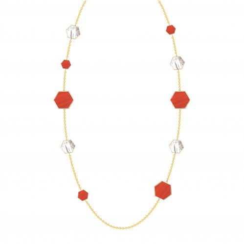 سلسله طويله 10 مضلعات ( عقيق ، صدف أبيض )