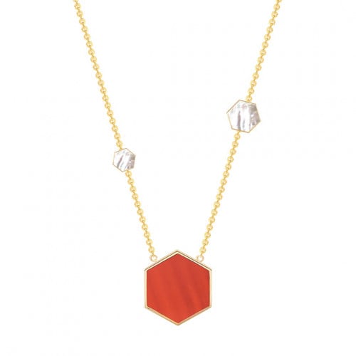 تعليقة 3 مضلعات [ عقيق ، صدف أبيض ، صدف أبيض ]