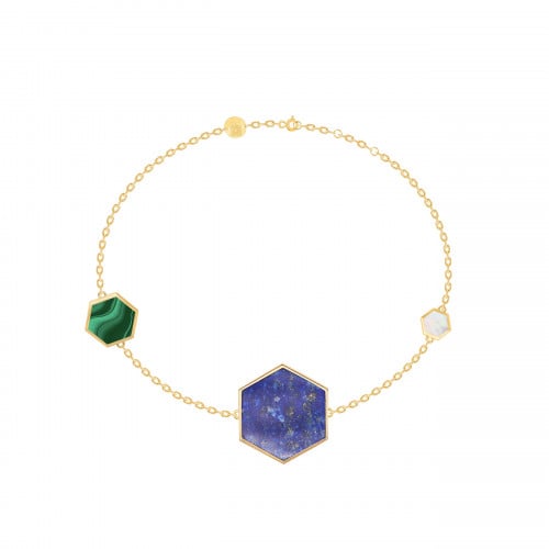 أسوارة 3 مضلعات ، لابيز ، ملاكايت ، صدف ابيض ، ذهب عيار 18