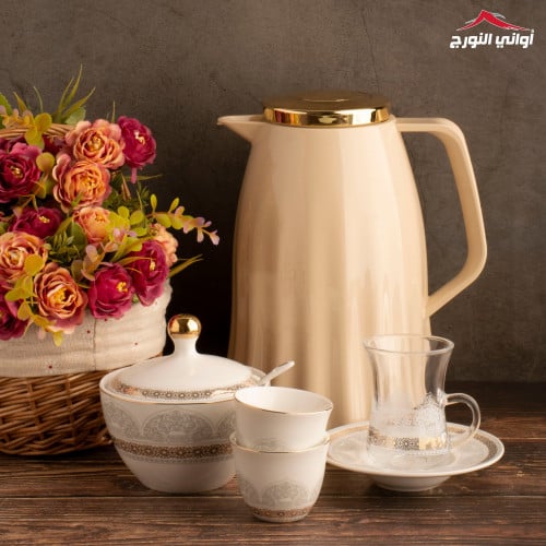 طقم بيالات وفناجين أبيض مذهب 26قطعه