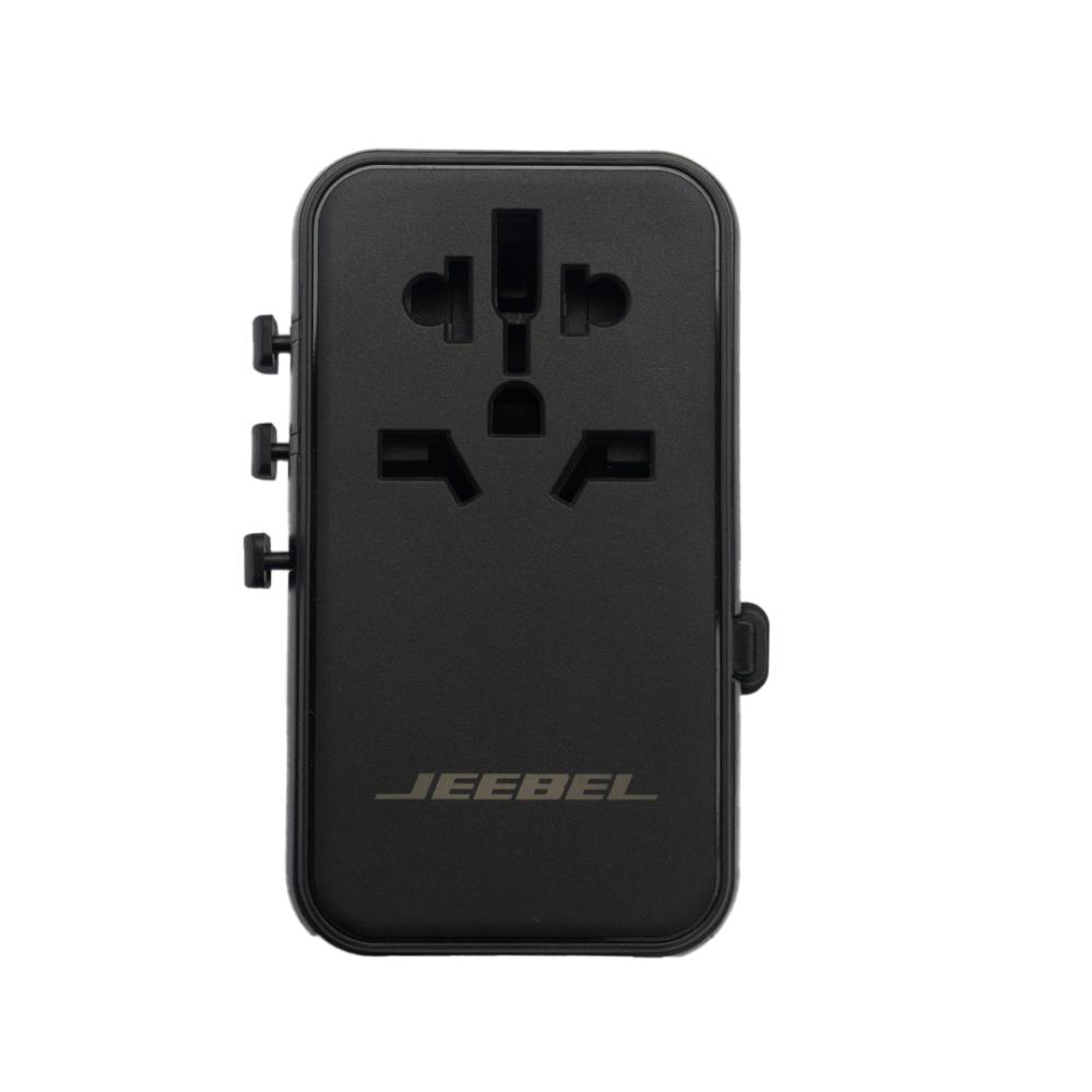 JEEBEL 65W Universal Travel Adapter with Built-in USB-C Cable - 2 USB-C + 2 USB-A Ports - جيبيل محول السفر العالمي 65 واط مع كابل USB-C مدمج - 2 منفذ USB-C + 2 منفذ USB-A