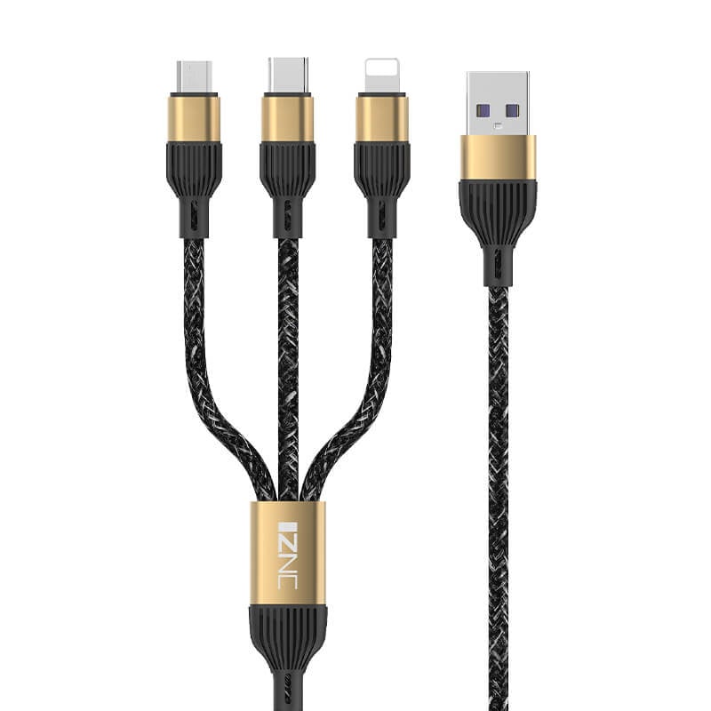 IZNC 3-in-1 Fast Charging Cable - Multi USB Cable with Micro, Type-C, Lightning - كابل شحن سريع 3 في 1 من إزنك - كابل يو إس بي متعدد مع ميكرو، تايب سي، لايتنينغ