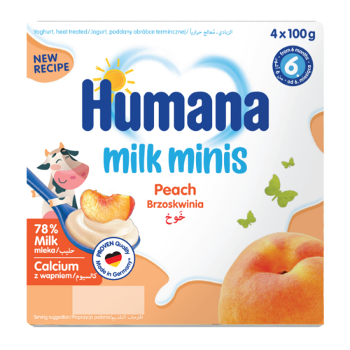هيومانا وجبة خفيفة للأطفال مهلبية الخوخ والحليب من عمر 6 شهور  _ 4 حصص × 100 جرام  Humana