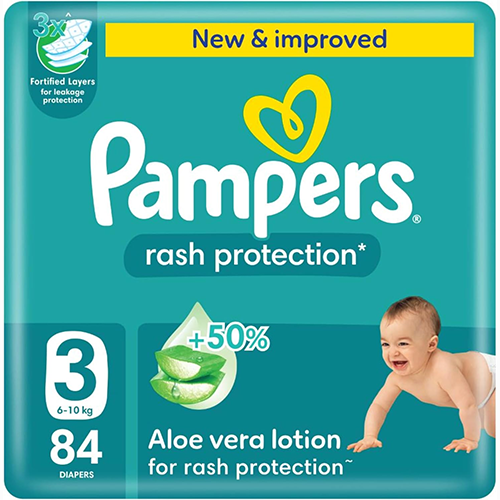 بامبرز حفاضات حماية من التسلخات مقاس 3 من حجم 6 كيلو  إلى 10 كيلو - 84 حفاضة.  pampers