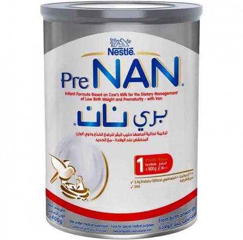 نستلة حليب اطفال بري نان رقم 1 للرضع الخدج وذوي الوزن المنخفض عند الولادة مع الحديد 400جرام NESTLE PRE NAN