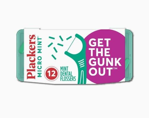 خيط تنظيف الأسنان بلاكرز مايكرو مينت مع حقيبة سفر، 12 قطعة (قد يختلف اللون).  Plackers Micro Mint