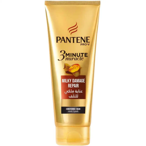 بانتين برو في بلسم مع ماسك للشعر عناية ملكي للتلف معيار ذهبي في 3 دقائق 200 مل pantene pro v conditioner and mask milky damage repair