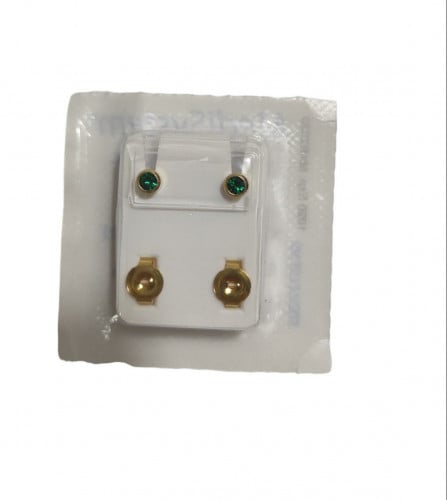 حلق نسائي طبي أمريكي مطلي بالذهب من ميدي سيستم (سواروفسكي أخضر ) medisystem