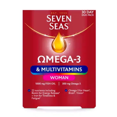 مكمل غذائي سفن سيز أوميجا 3 + فيتامينات متعددة للنساء حزمة ثنائية لمدة ثلاثون يوم _ 60 كبسولة  Seven Seas Omega 3 for Women 30 Day