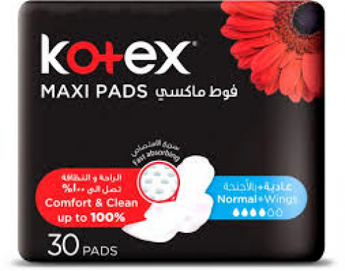 فوط صحية حجم عادي بالاجنحة من كوتيكس _ 30 فوطة Kotex