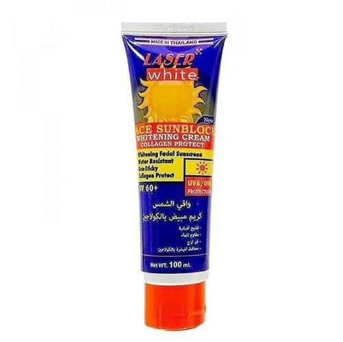 كريم الحماية من اشعة الشمس فوق البنفسجية 60+ والتبييض بالكولاجين من ليزر وايت _  100 مل.  Laser white